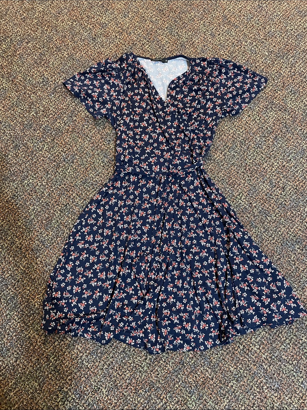 Mikarose Navy Floral Wrap-Style Midi Dress